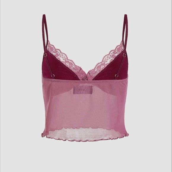 3/$15 CIDER Pink Lace Trimmed Mesh Top - Picture 3 of 7